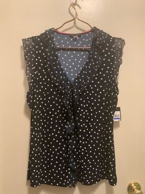 Tommy Hilfiger Navy Polka Dot Ruffle Sleeveless Top